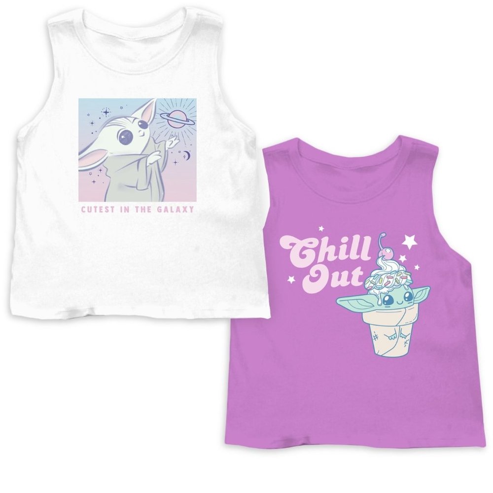 2-Pack Girls Star Wars Baby Yoda Tank Tops Size 10/12 14/16 Cutest Chill Out NWT